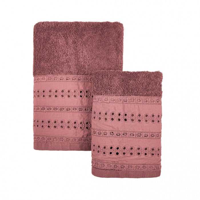 Coppia Asciugamani Sarah Collection 40x60 + 60x110 cm. Rosa Antico