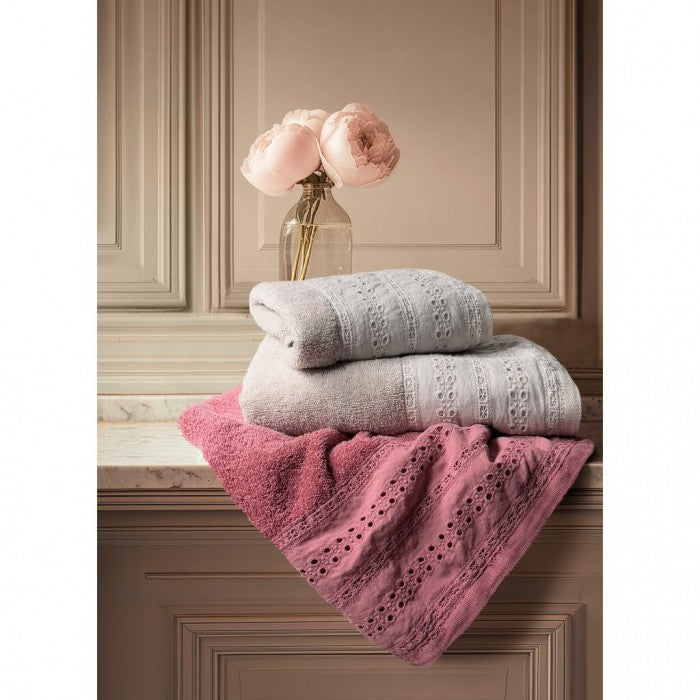 Coppia Asciugamani Sarah Collection 40x60 + 60x110 cm. Rosa Antico