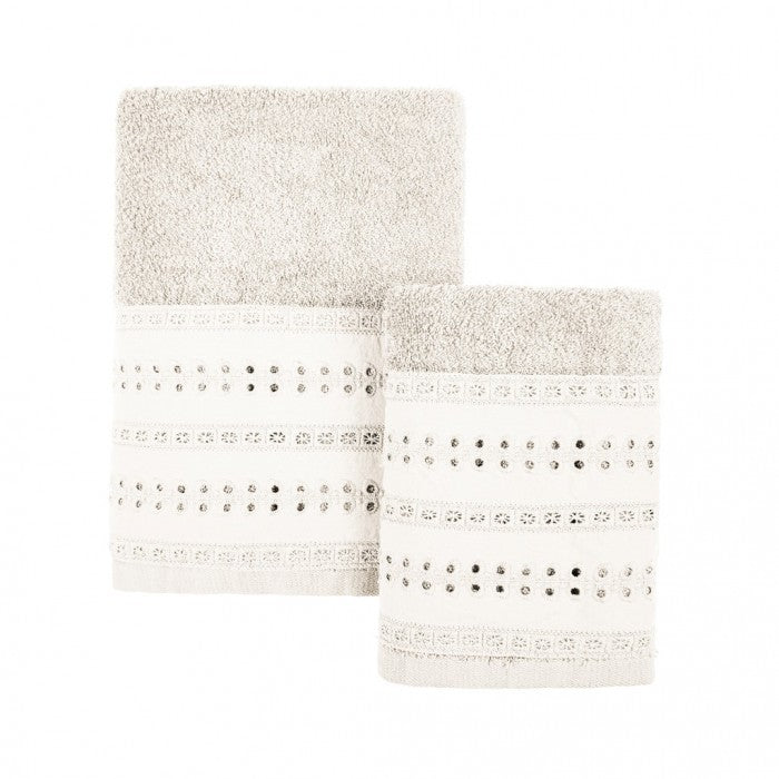 Coppia Asciugamani Sarah Collection 40x60 + 60x110 cm. Panna