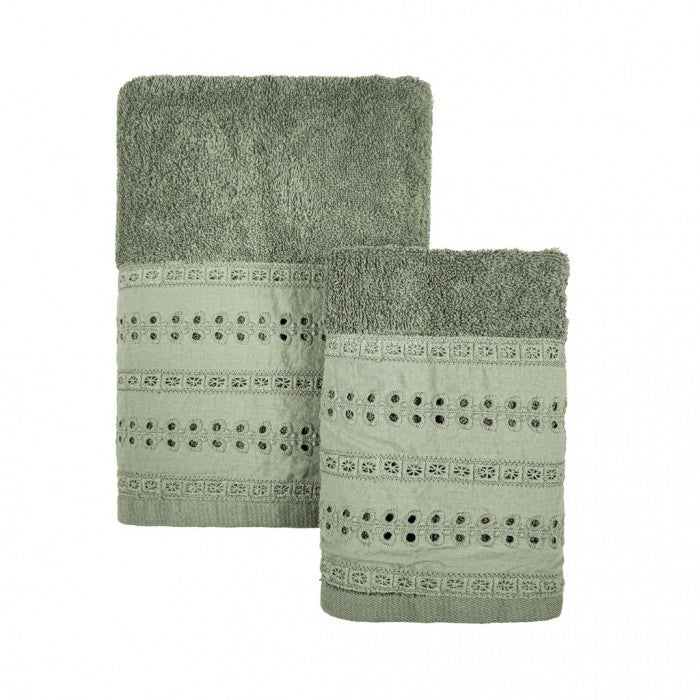 Coppia Asciugamani Sarah Collection 40x60 + 60x110 cm. Verde Chiaro