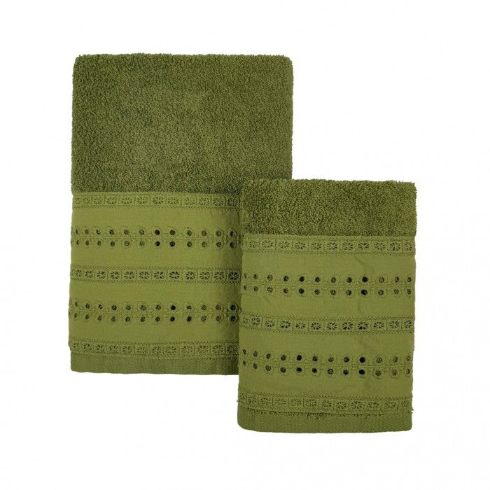 Coppia Asciugamani Sarah Collection 40x60 + 60x110 cm. Verde