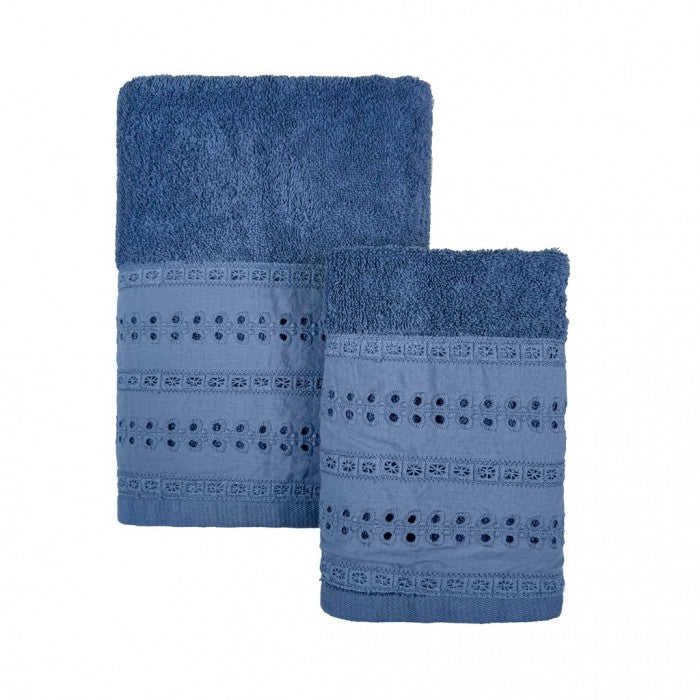 Coppia Asciugamani Sarah Collection 40x60 + 60x110 cm. Blu Polvere