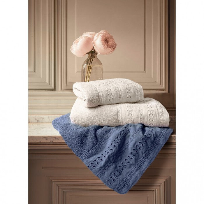 Coppia Asciugamani Sarah Collection 40x60 + 60x110 cm. Blu Polvere