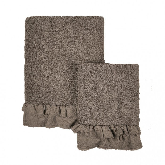 Coppia Asciugamani Nuvole di Voile Collection 40x60 + 60x110 cm. Tortora