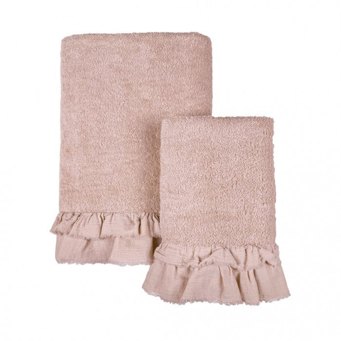Coppia Asciugamani Nuvole di Voile Collection 40x60 + 60x110 cm. Malva