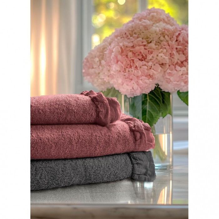 Coppia Asciugamani Nuvole di Voile Collection 40x60 + 60x110 cm. Rosa Antico