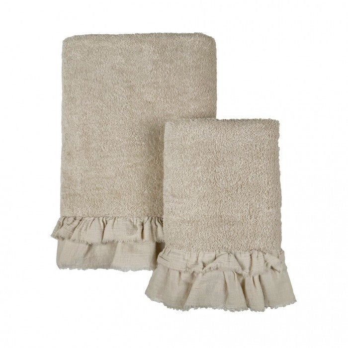 Coppia Asciugamani Nuvole di Voile Collection 40x60 + 60x110 cm. Sabbia