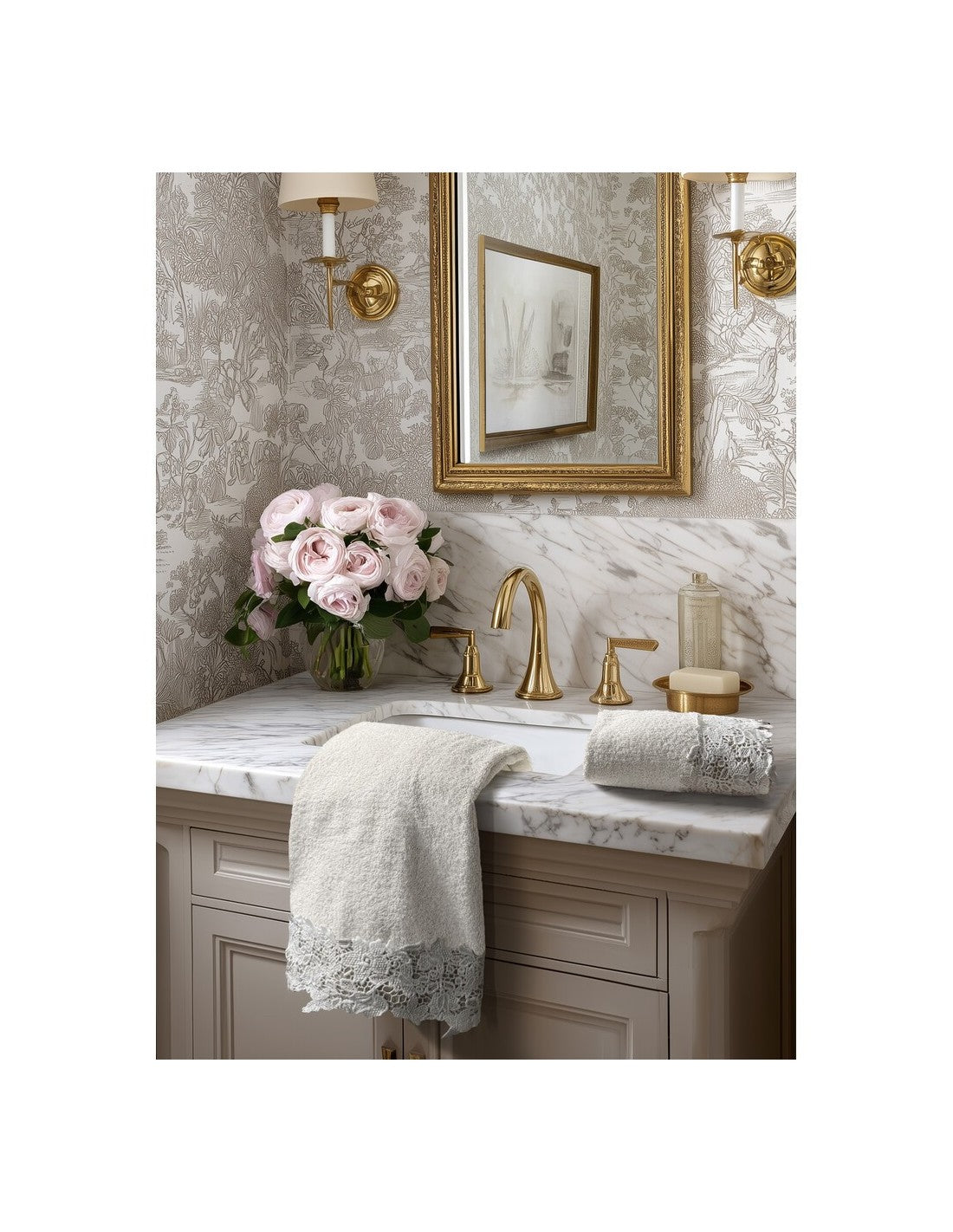Blanc MariClò Coppia Spugna con Pizzo Merletto Collection in Cotone Panna 40x60+60x110 cm.