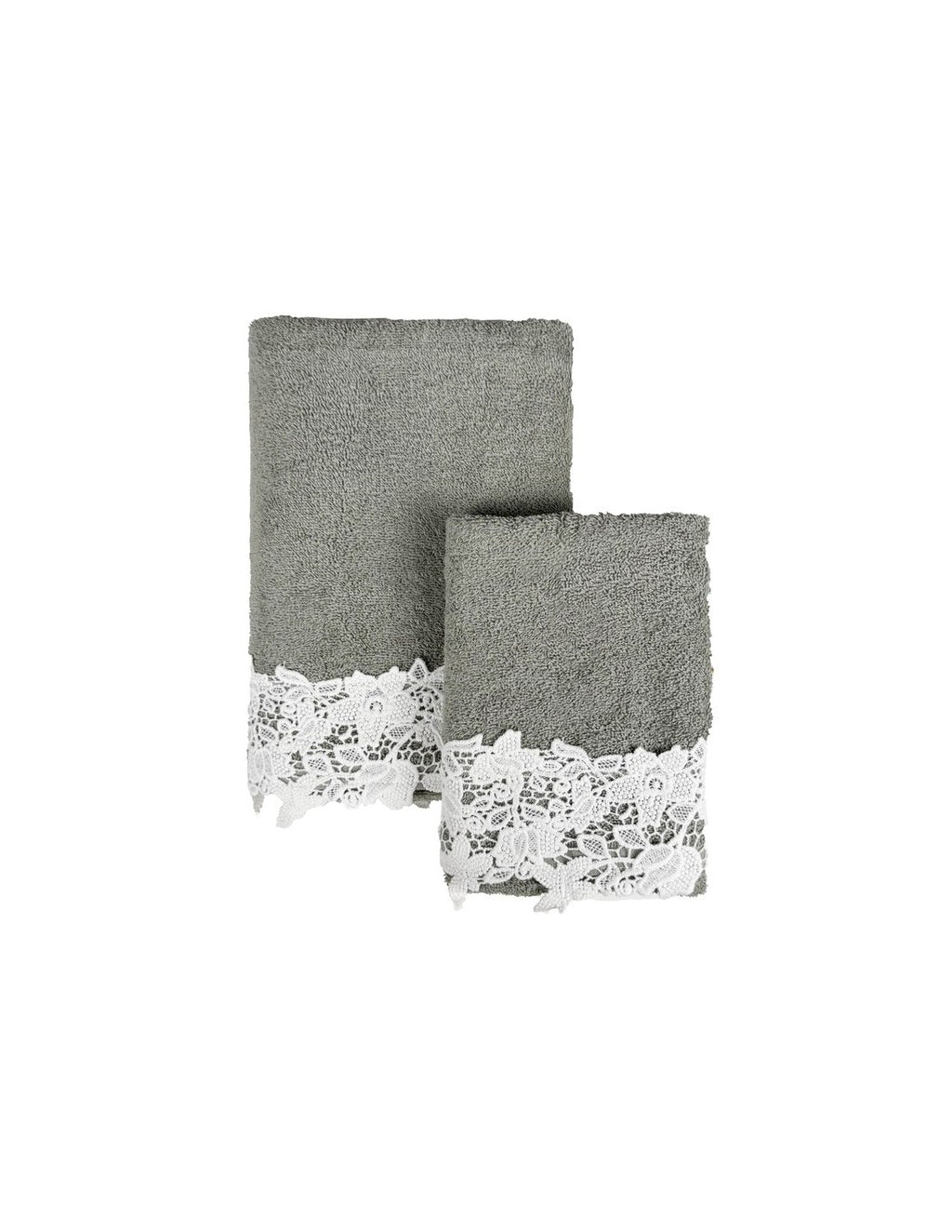 Blanc MariClò Coppia Spugna con Pizzo Merletto Collection in Cotone Verde Salvia 40x60+60x110 cm.