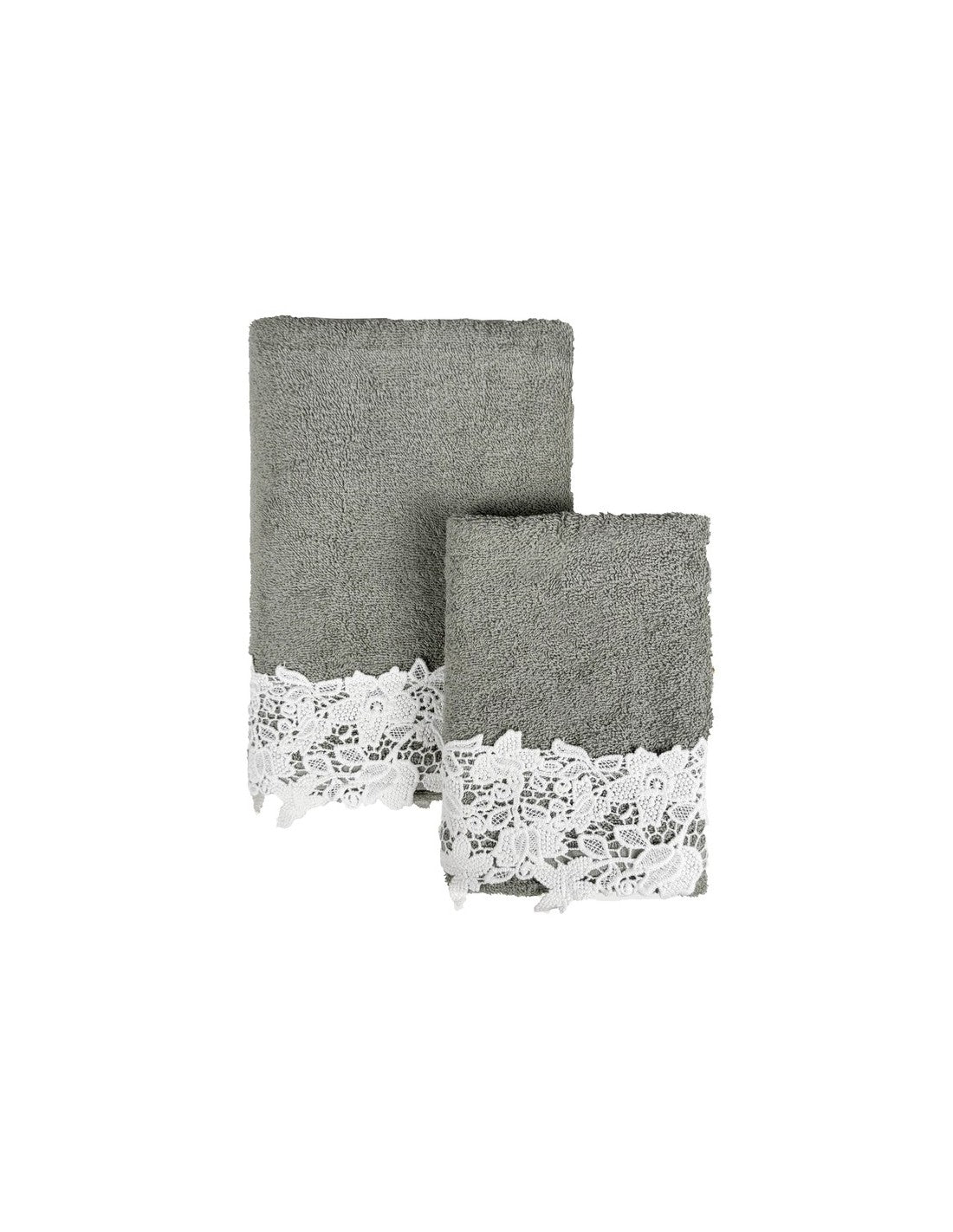Blanc MariClò Coppia Spugna con Pizzo Merletto Collection in Cotone Verde Salvia 40x60+60x110 cm.
