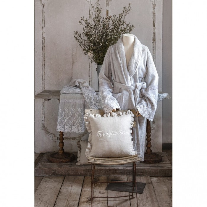 Blanc MariClò Cuscino Ti Voglio Bene Collection in Lino Bianco con Gala 40x40 cm.