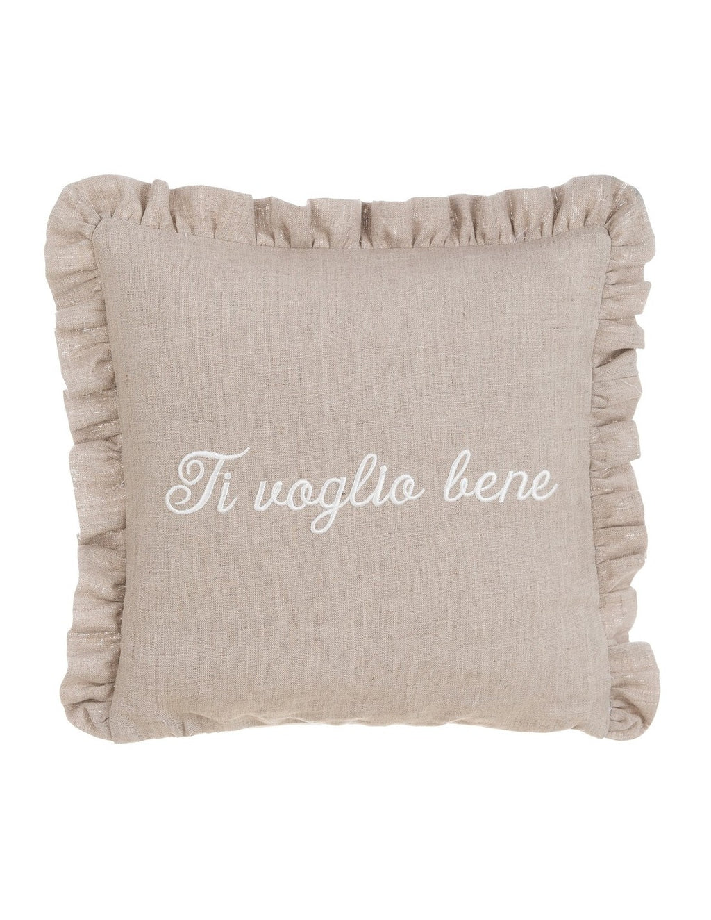 Blanc MariClò Cuscino Ti Voglio Bene Collection in Lino Ecrù con Gala 40x40 cm.