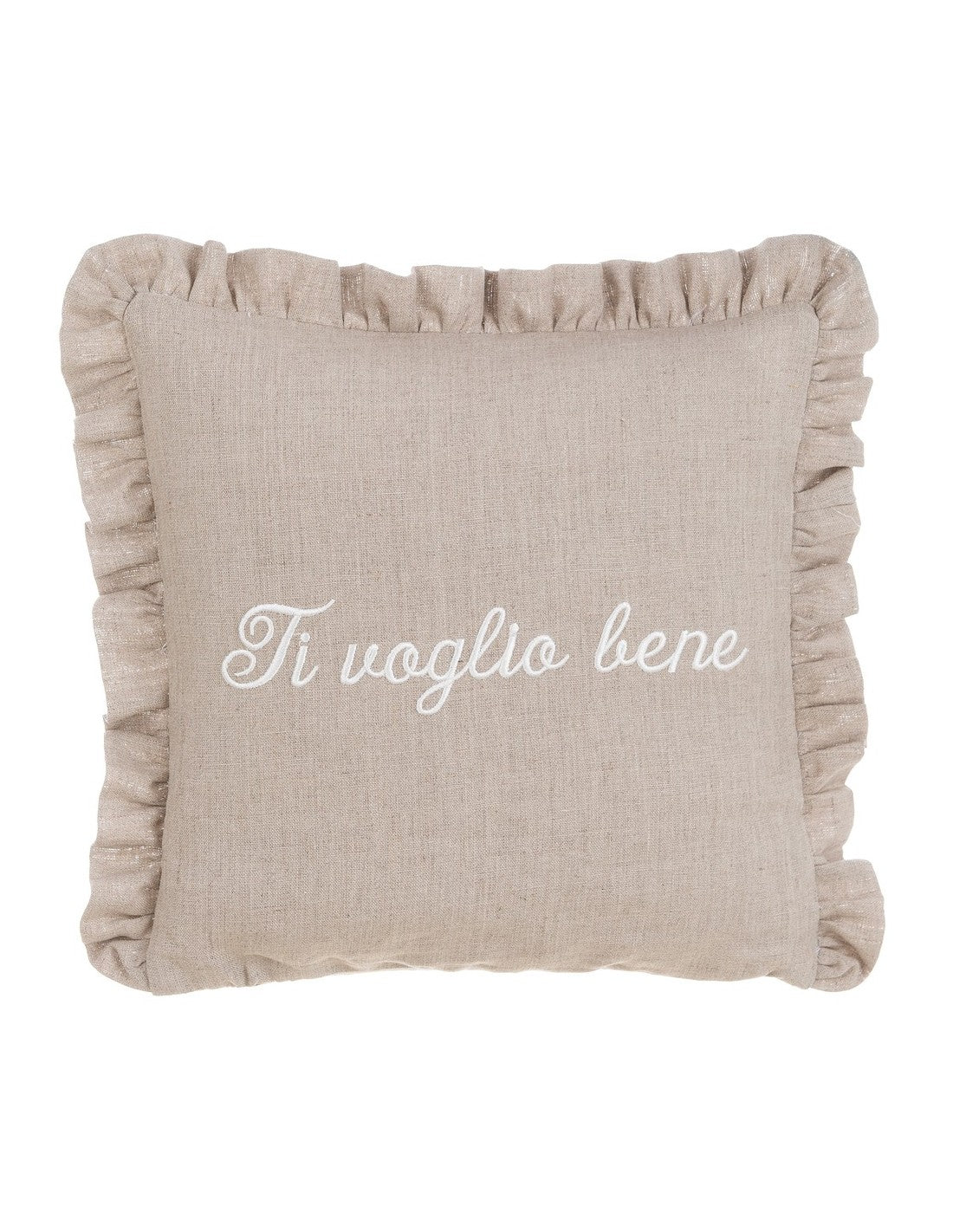 Blanc MariClò Cuscino Ti Voglio Bene Collection in Lino Ecrù con Gala 40x40 cm.