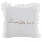 Blanc MariClò Cuscino Ti Voglio Bene Collection in Lino Bianco con Gala 40x40 cm.