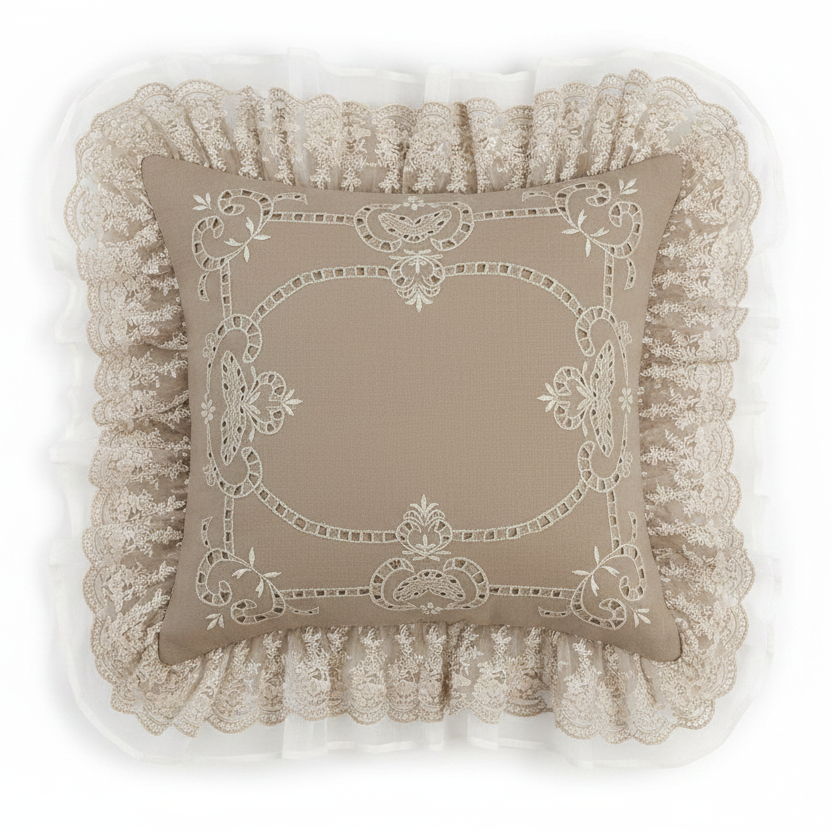 Cuscino Dentelle Ecrù/Tortora