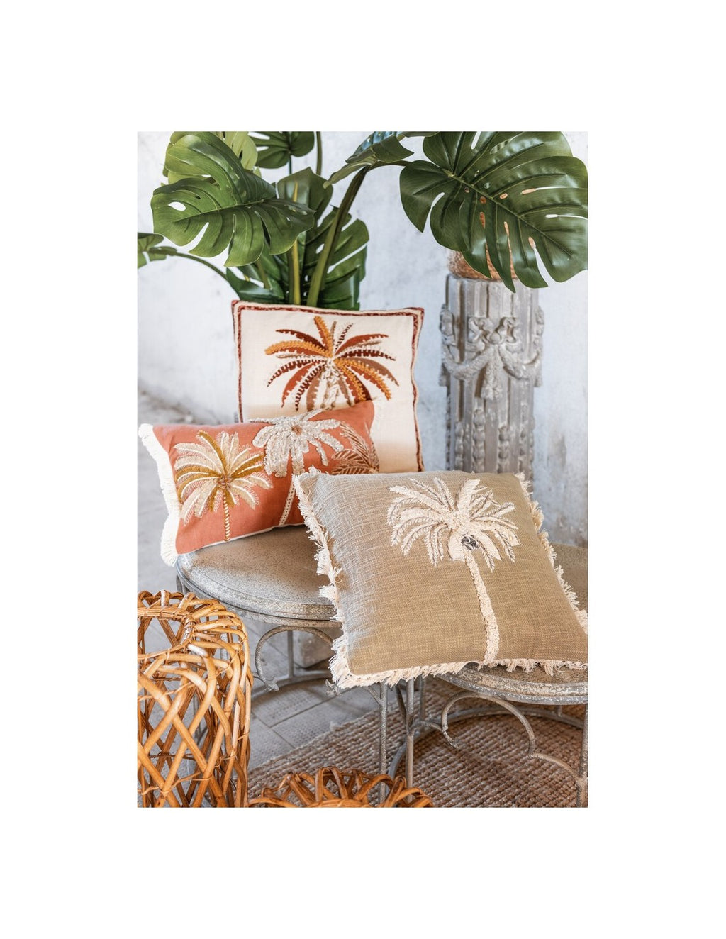 Blanc MariClò Cuscino Cocco Collection in Cotone con Ricamo Palme 45x45 cm.