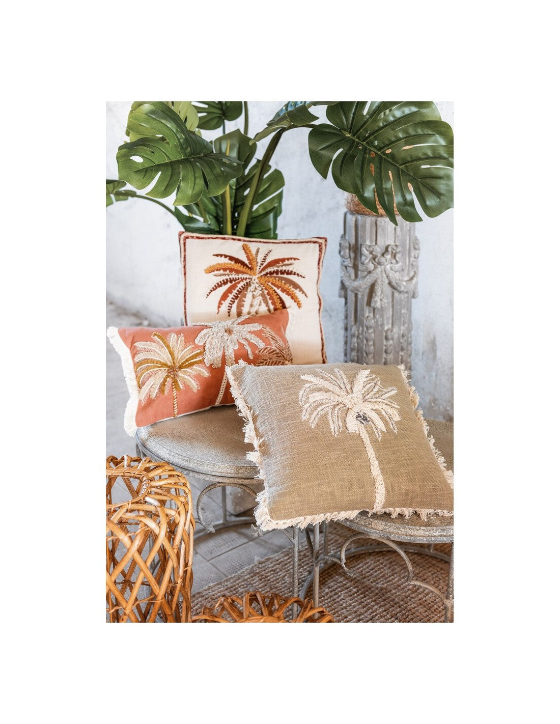 Blanc MariClò Cuscino Cocco Collection in Cotone con Ricamo Palme 45x45 cm.