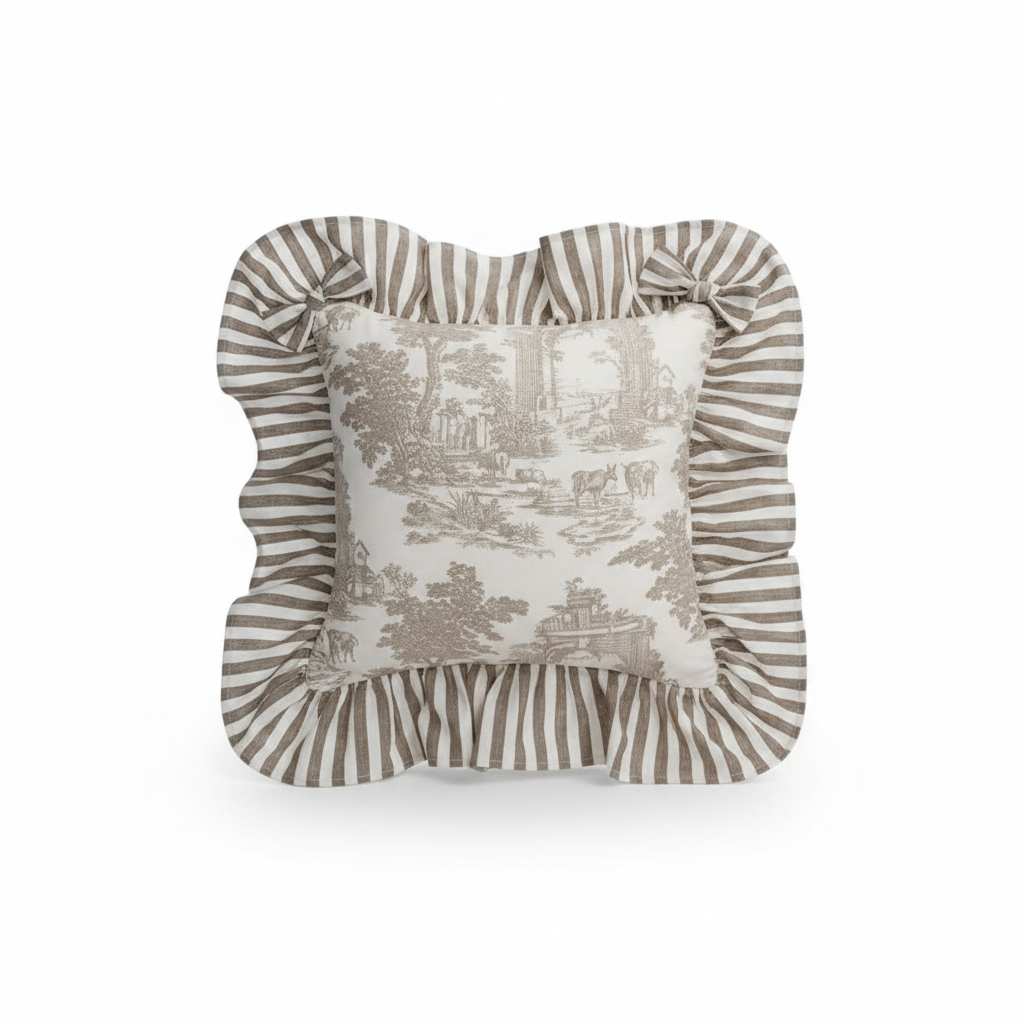 Blanc MariClò Copricuscino Sedia Toile de Jouy in Cotone con Gala 40x40+12 cm.