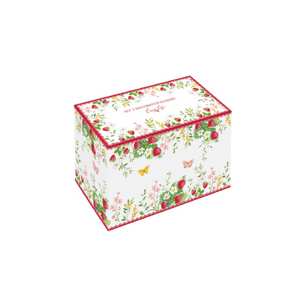 Set 2 Calici Decorati in Vetro Jardin de Fraises Collection 450 ml.