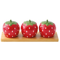 Set Aperitivo Vassoio con 3 Barattoli Fragola in Porcellana Jardin de Fraises Collection