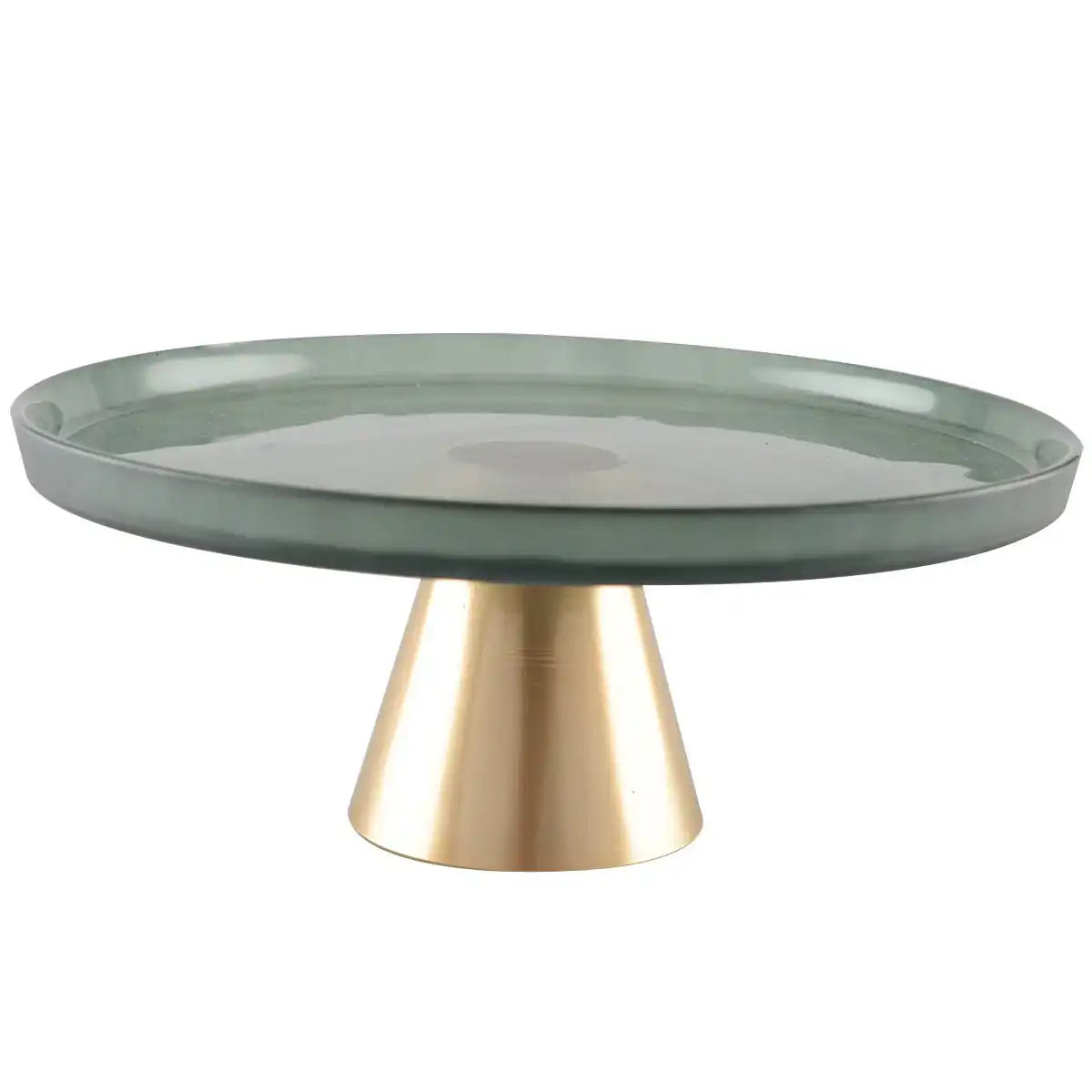Aulica Alzata per Torte in Vetro Verde e Oro H 28 cm. D 28 cm.