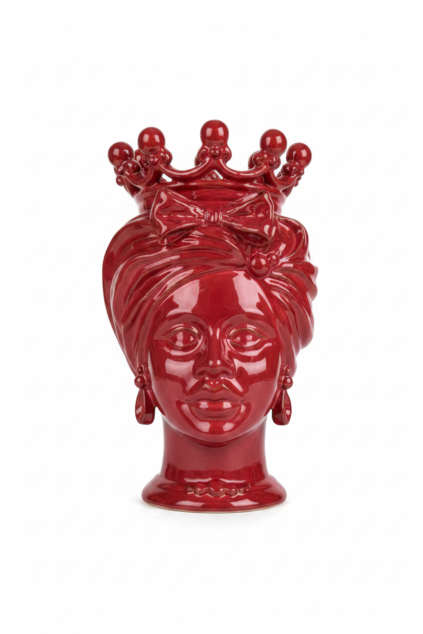 Ceramiche Sofia Caltagirone Testa di Moro Donna in Ceramica Rossa 21 cm