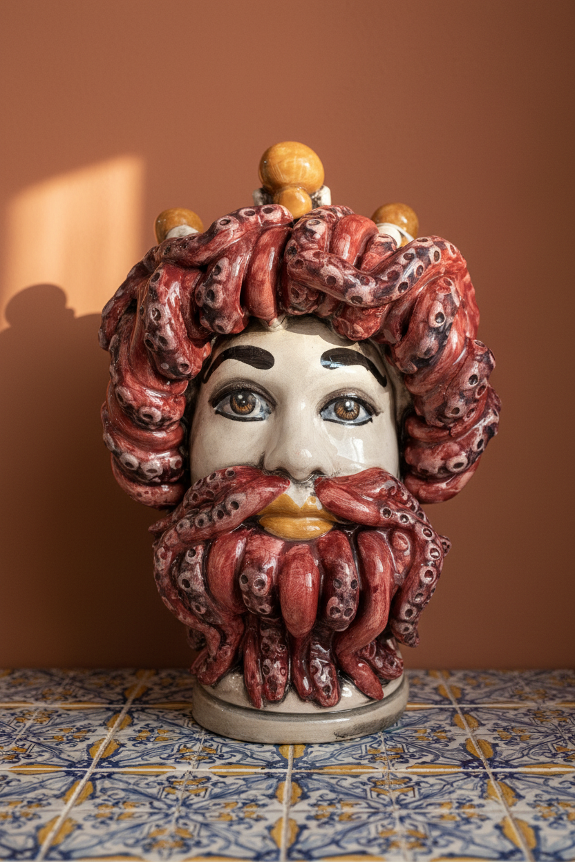 Ceramiche Sofia Caltagirone Testa Tritone in Ceramica Arancio 20 cm