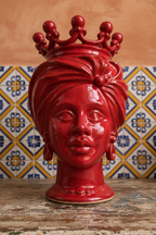 Ceramiche Sofia Caltagirone Testa di Moro Donna in Ceramica Rossa 21 cm