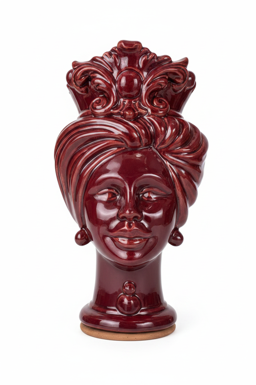 Ceramiche Sofia Caltagirone Testa di Moro Donna in Ceramica Bordeaux 16 cm