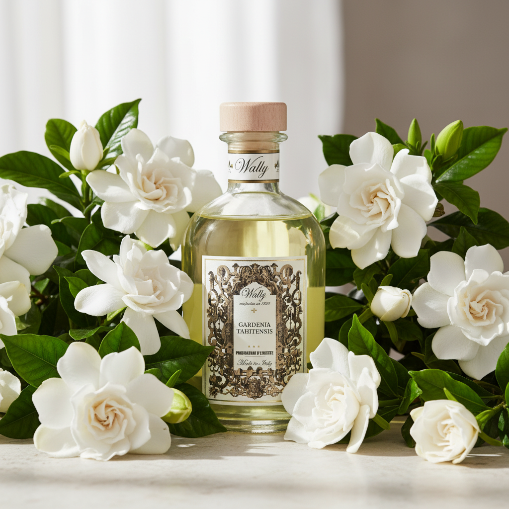 Wally Gardenia Tahitensis profumatore d'ambiente tra gardenie bianche in fiore