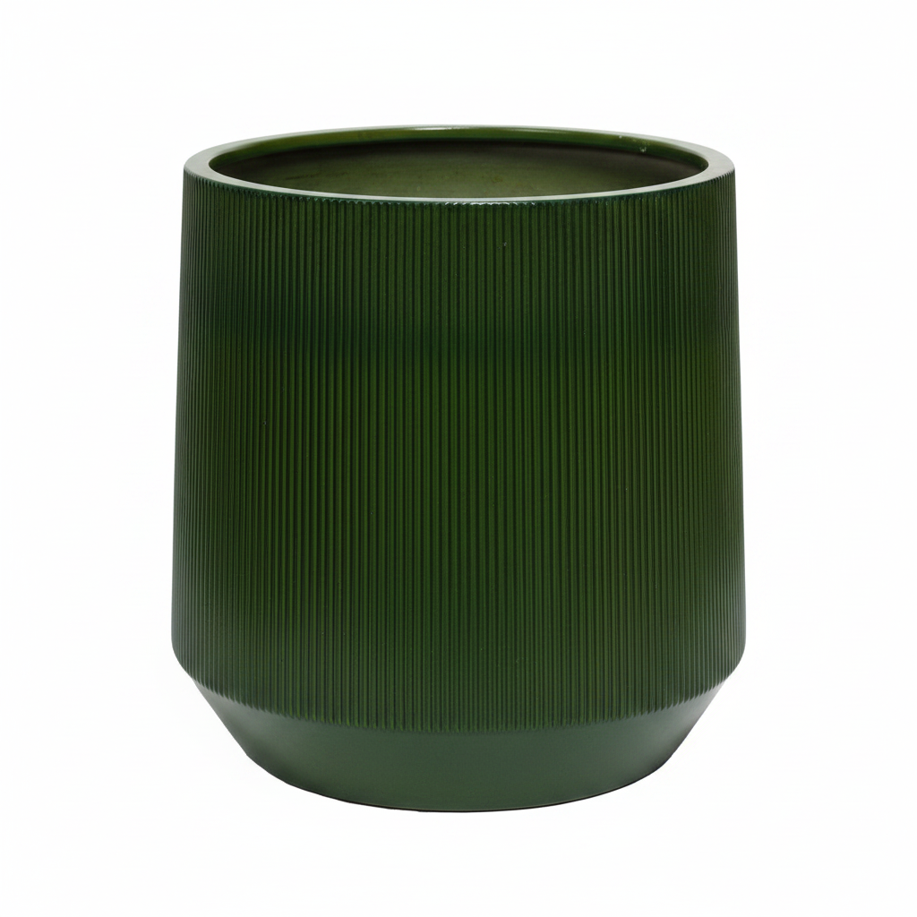 Vaso in ceramica verde con texture rigata