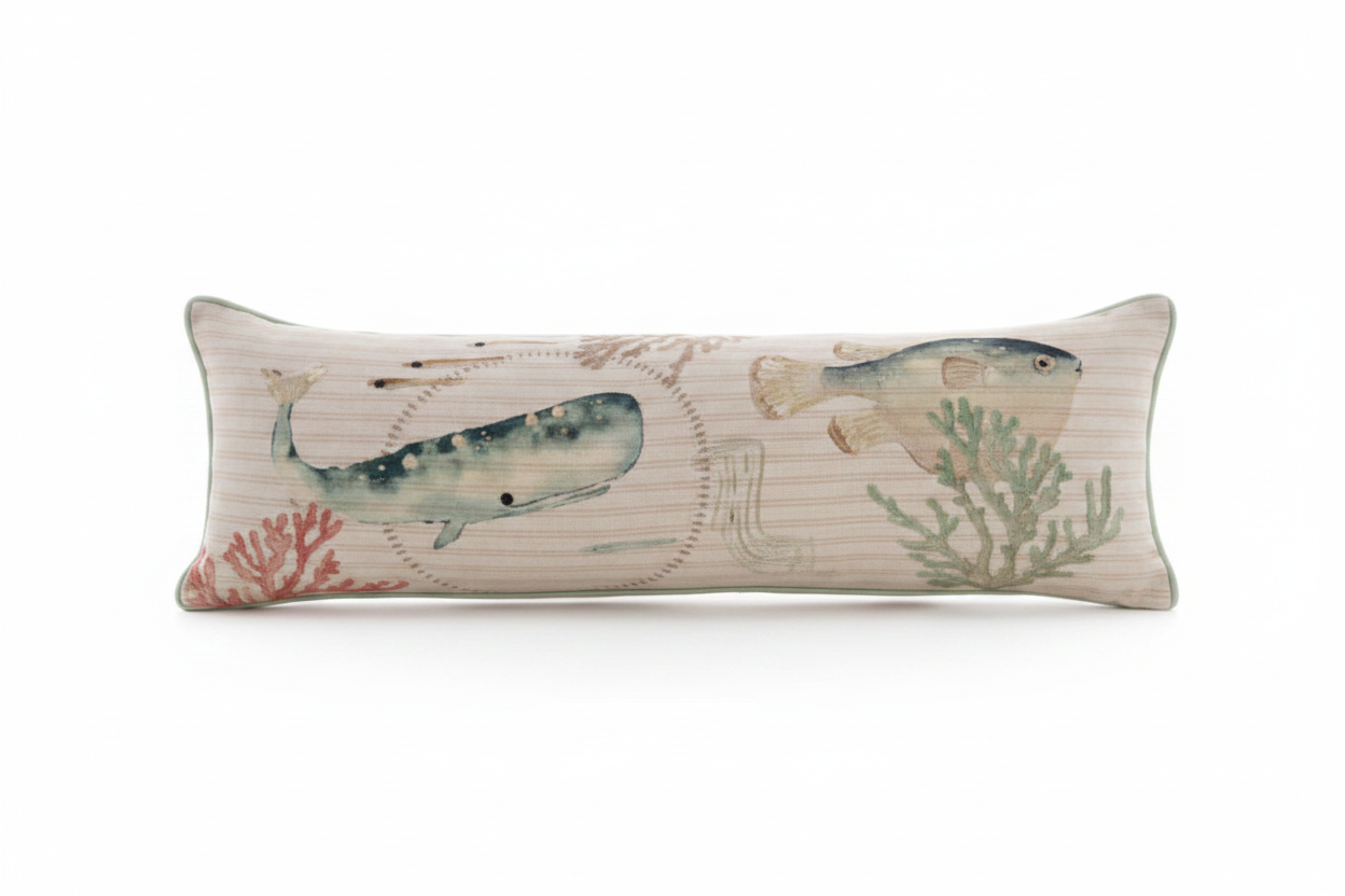 Blanc MariClò Cuscino Stampato e Ricamato Verde Riviera Collection 30x90 cm.