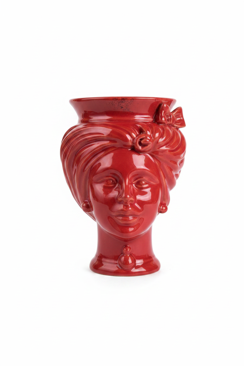 Ceramiche Sofia Caltagirone Testa di Moro Donna in Ceramica Rossa 16 cm