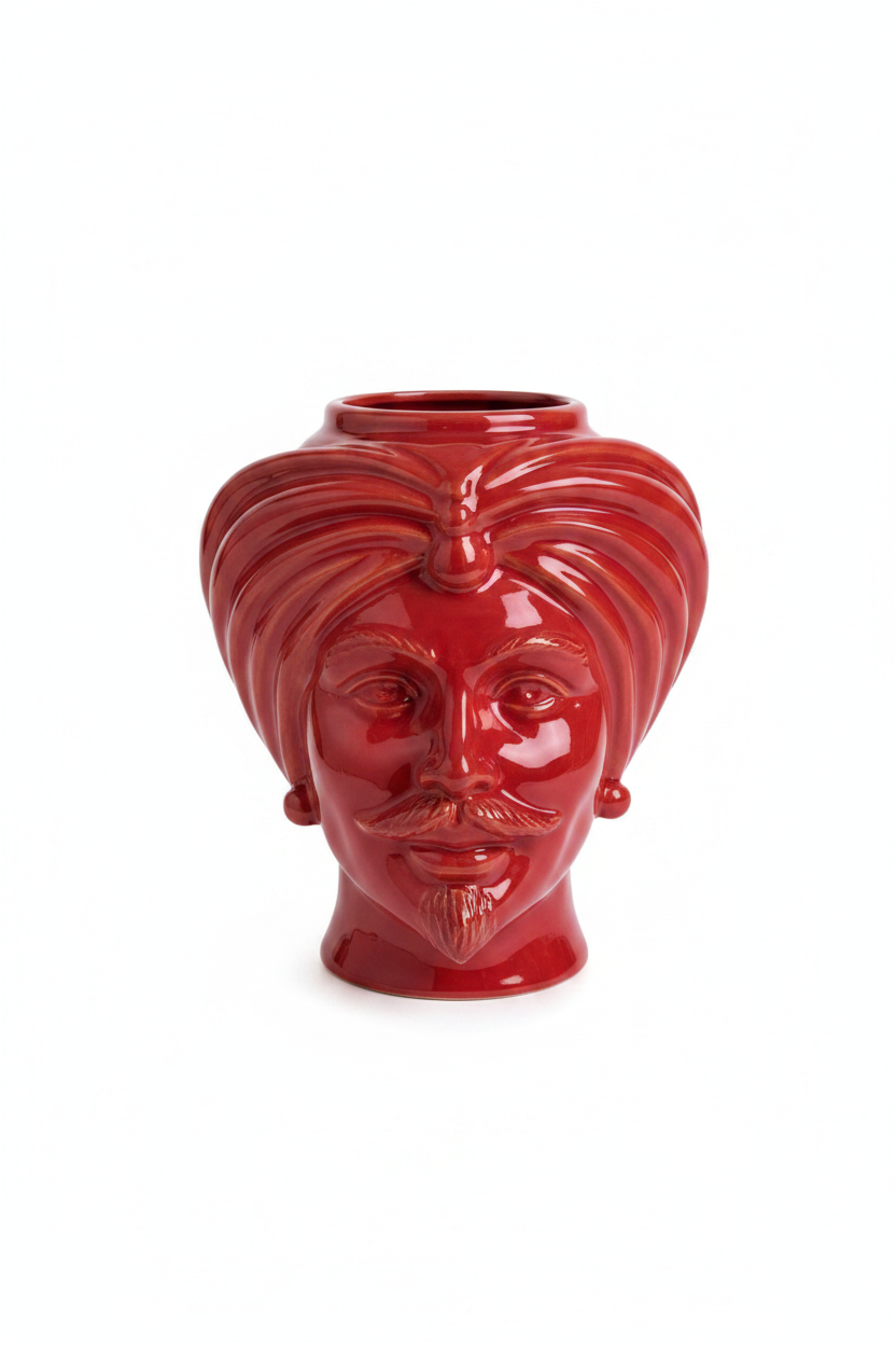 Ceramiche Sofia Caltagirone Testa di Moro Uomo in Ceramica Rossa 16 cm