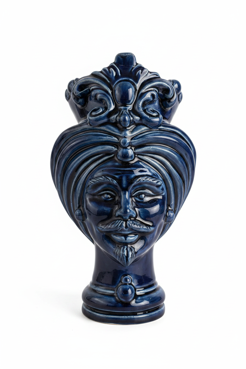 Ceramiche Sofia Caltagirone Testa di Moro Uomo in Ceramica Blu Notte 16 cm