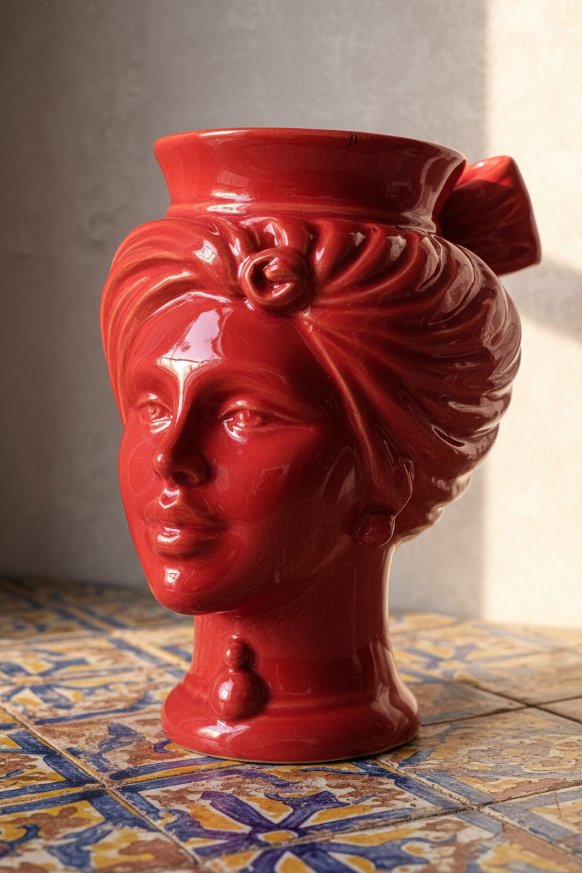 Ceramiche Sofia Caltagirone Testa di Moro Donna in Ceramica Rossa 16 cm