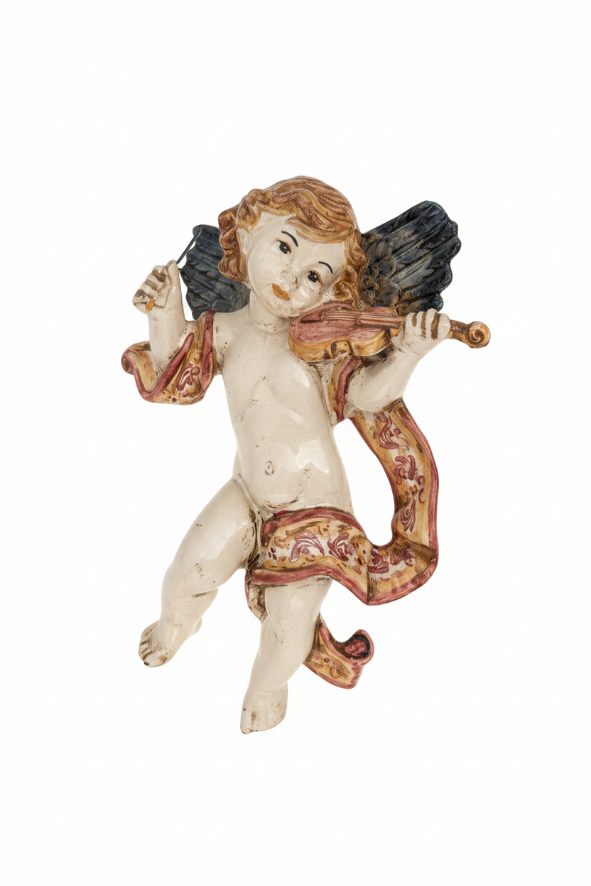 Angelo Musico con Violino Ceramica Sofia Caltagirone - sfondo bianco