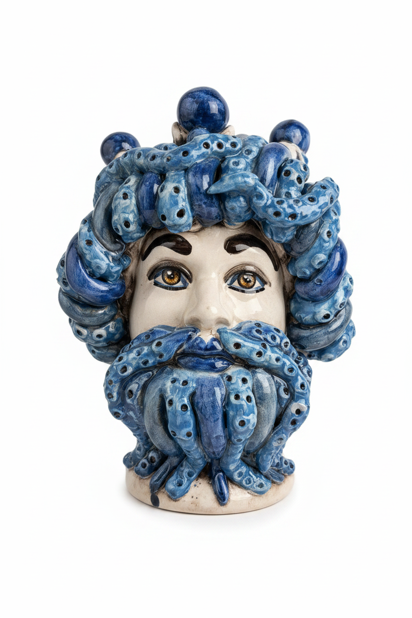 Ceramiche Sofia Caltagirone Testa Tritone in Ceramica Blu 20 cm