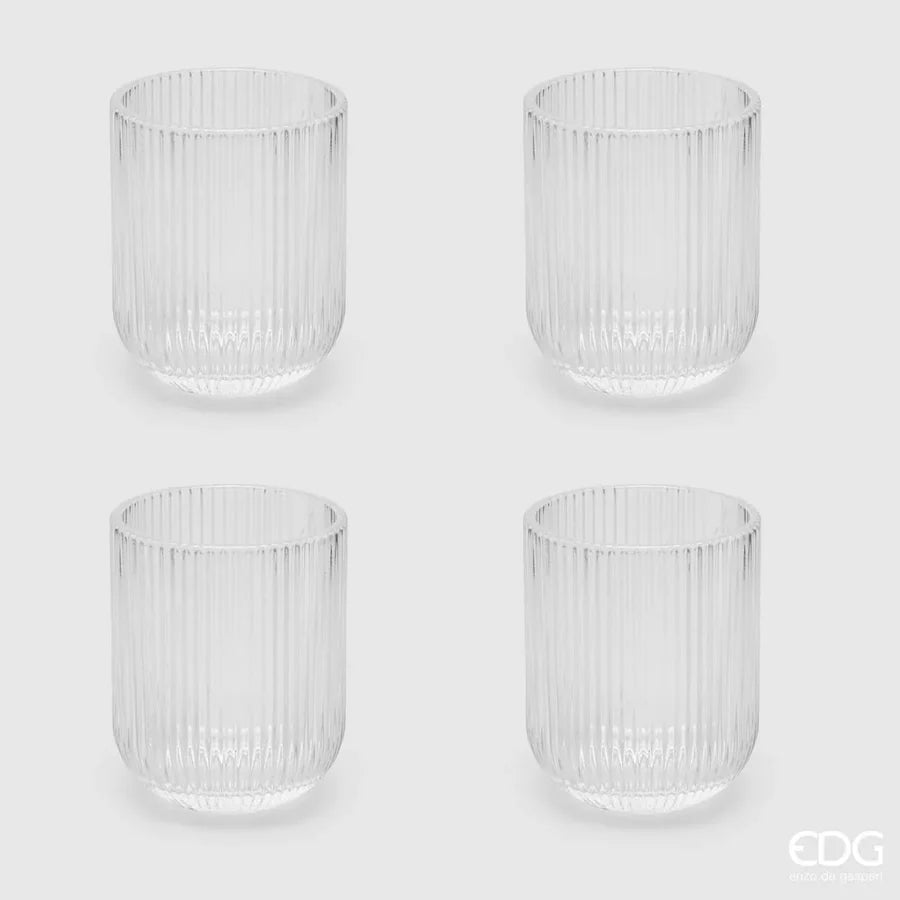 EDG Enzo De Gasperi Set 4 Bicchieri Righe Tumbler in Vetro H9 Ø7 cm.