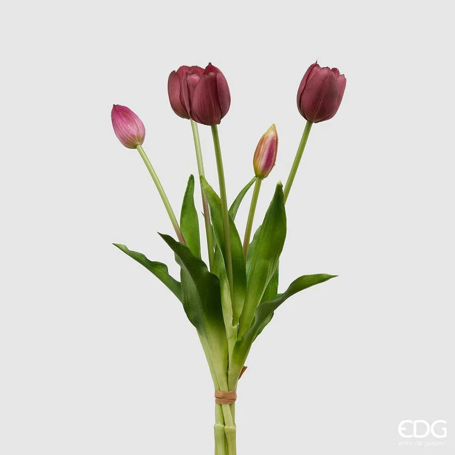 Tulipani EDG Mazzo da 5 con Foglie 40 cm.