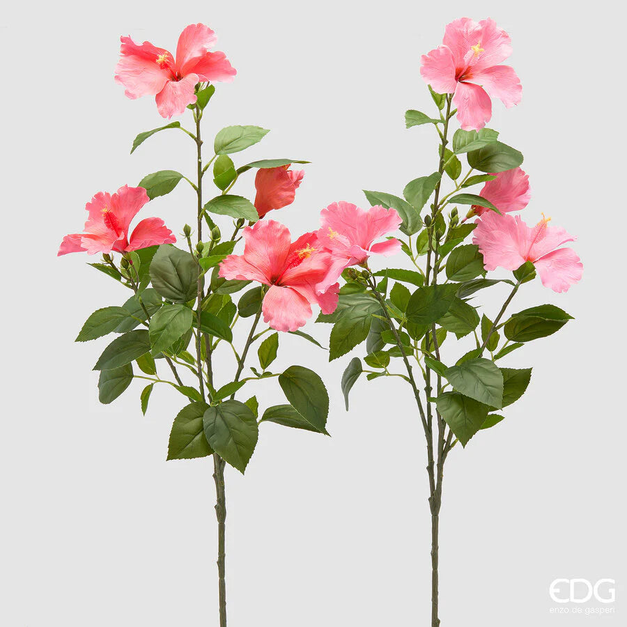 Hibiscus EDG Ramo 4 Fiori con Foglie 90 cm.
