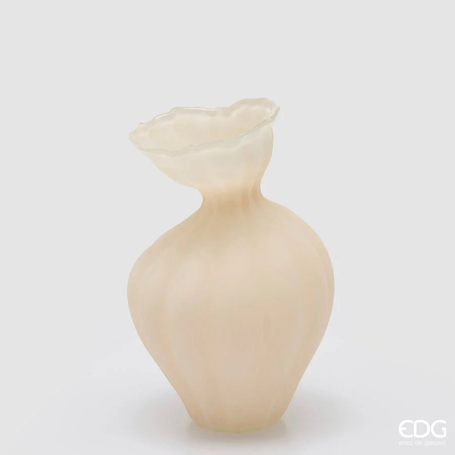 EDG Enzo De Gasperi Vaso Flow Sinuoso in Vetro Avorio H 30,5 cm. D 19,5 cm.