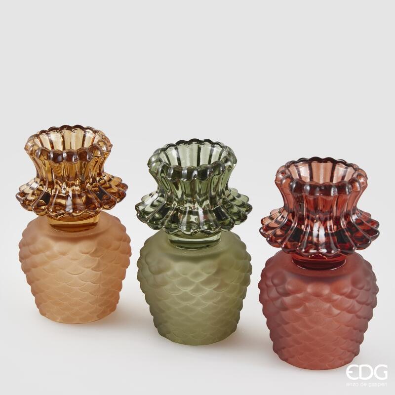 EDG Enzo De Gasperi Portacandela Pigna in Vetro H 12,5 cm. - con base