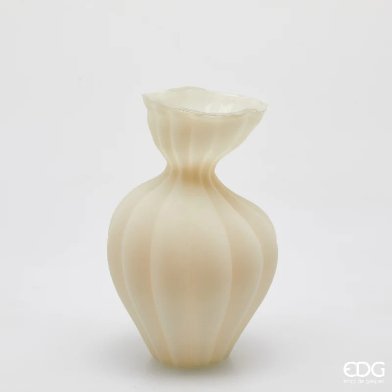 EDG Enzo De Gasperi Vaso Flow Sinuoso in Vetro Avorio H 30,5 cm. D 19,5 cm.