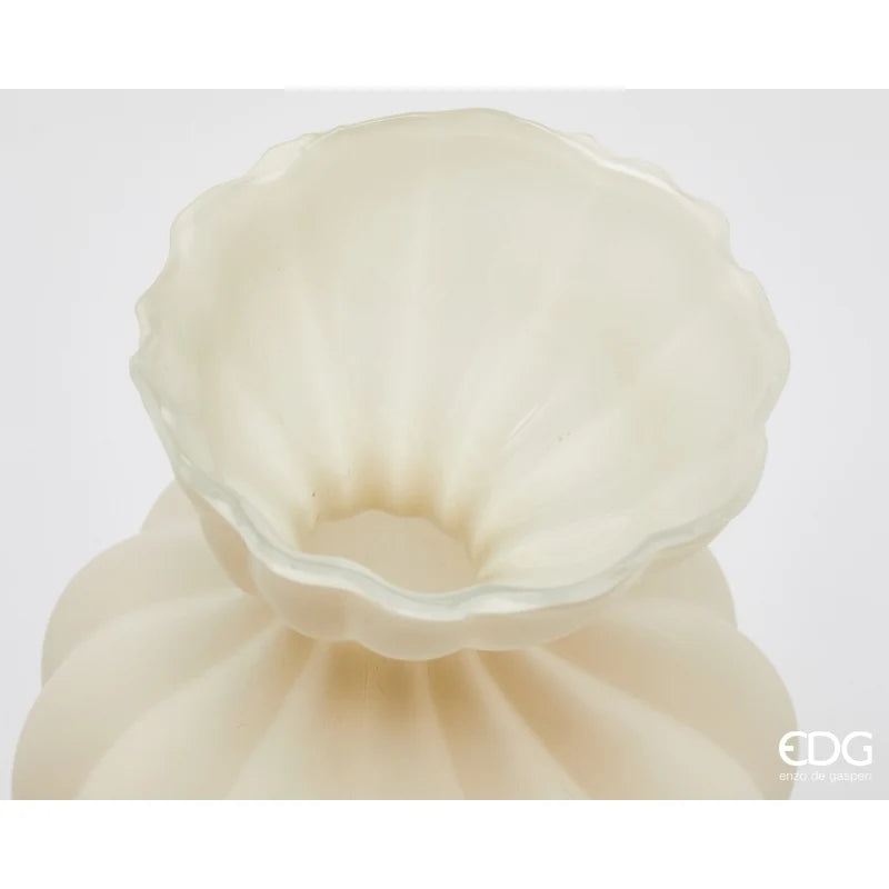 EDG Enzo De Gasperi Vaso Flow Sinuoso in Vetro Avorio H 30,5 cm. D 19,5 cm.