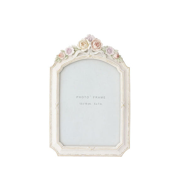 L'Arte di Nacchi Portafoto con Fregio di Rose in Resina Bianco Gesso 13x18 cm.
