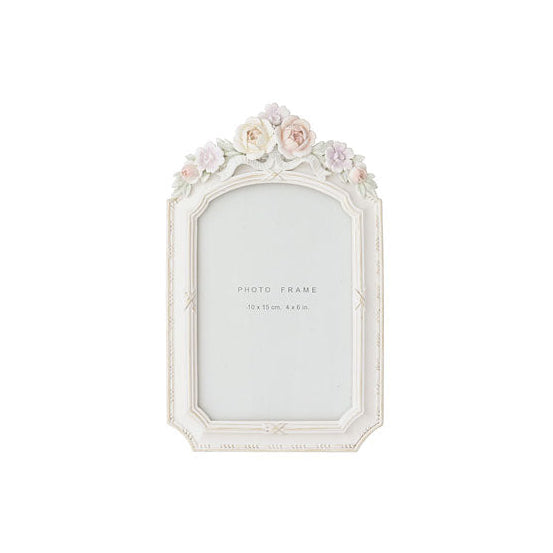 L'Arte di Nacchi Portafoto con Fregio di Rose in Resina Bianco Gesso 13x21 cm. (Set 2 pz.)