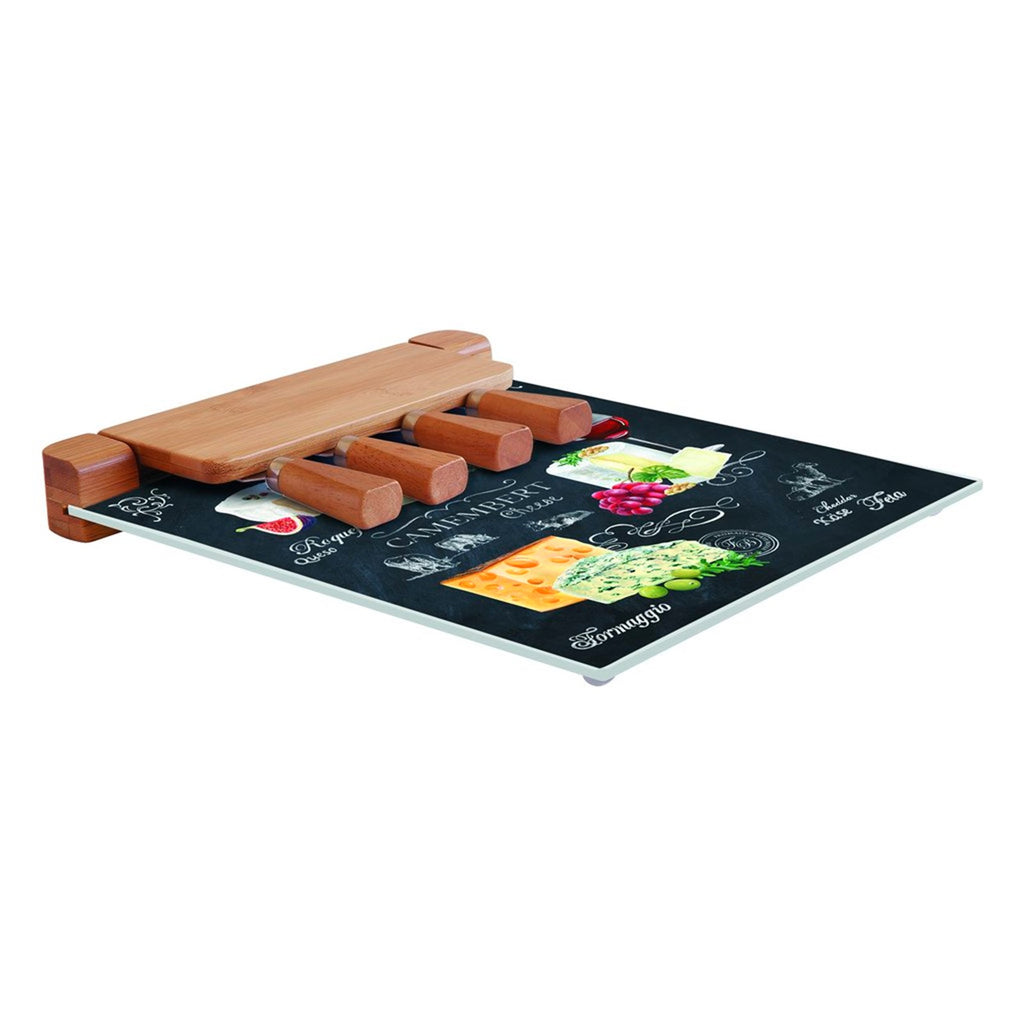 Easy Life Set Tagliere World Of Cheese Collection in Vetro e Bambù 30x25 cm.