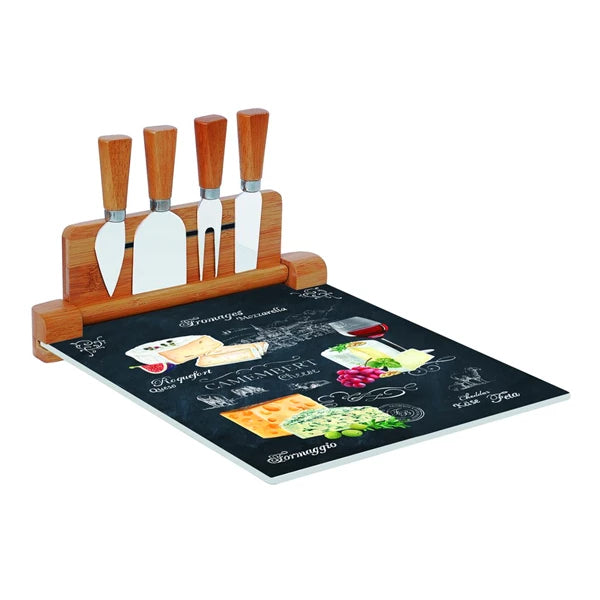 Easy Life Set Tagliere World Of Cheese Collection in Vetro e Bambù 30x25 cm.