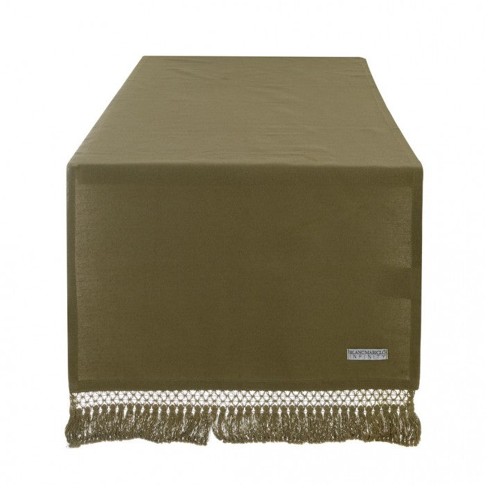 Blanc MariClò Runner con Frange Infinity Collection in 100% Cotone Verde Oliva 45x140 cm.